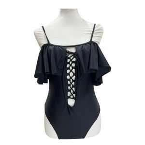 Yira Bathing Suit Small Black One Piece swimsuit women's Ruffle Corset